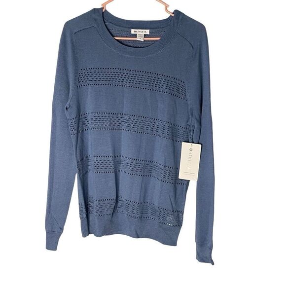 NWT Athleta Pointelle Crewneck Sweater in Cottage Blue Size Medium - Picture 3 of 8
